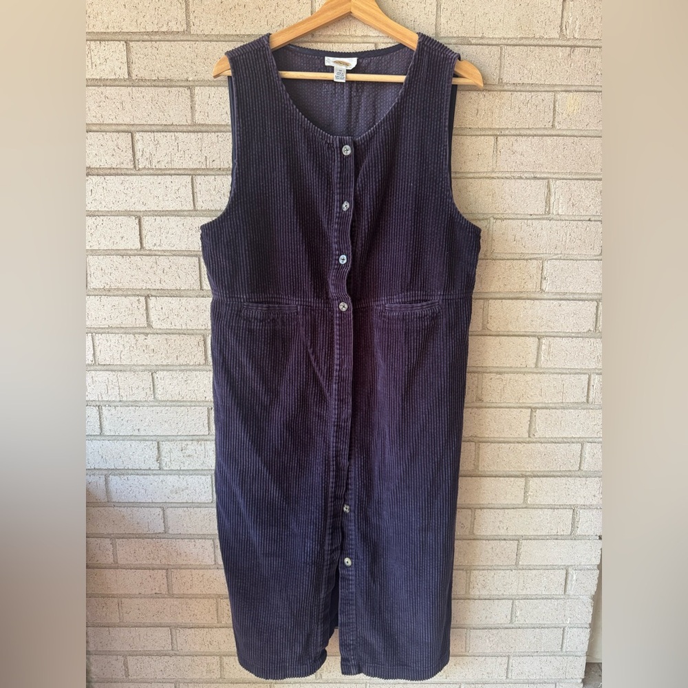Vintage Talbots Deep Purple Plum Corduroy Dress Jumper 90s Size Large